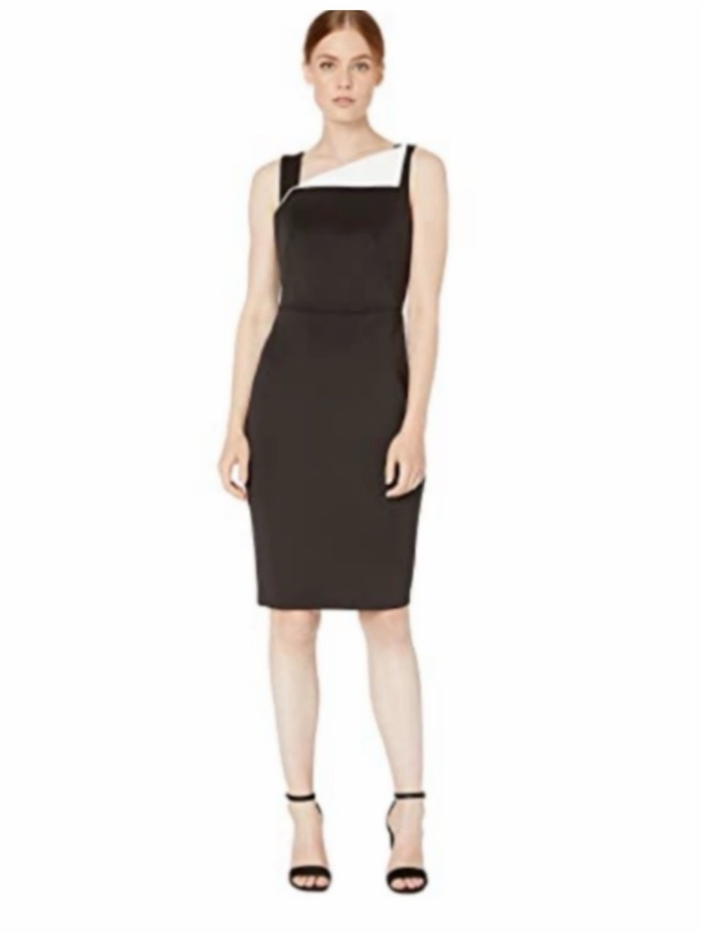 Calvin Klein NWT Fold Over Neck Sheath Black Midi Dress size 12